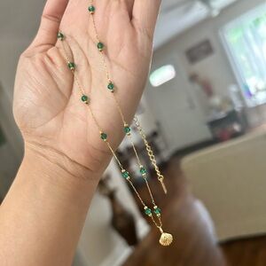 Unique and dainty Shell with Emerald beads necklace